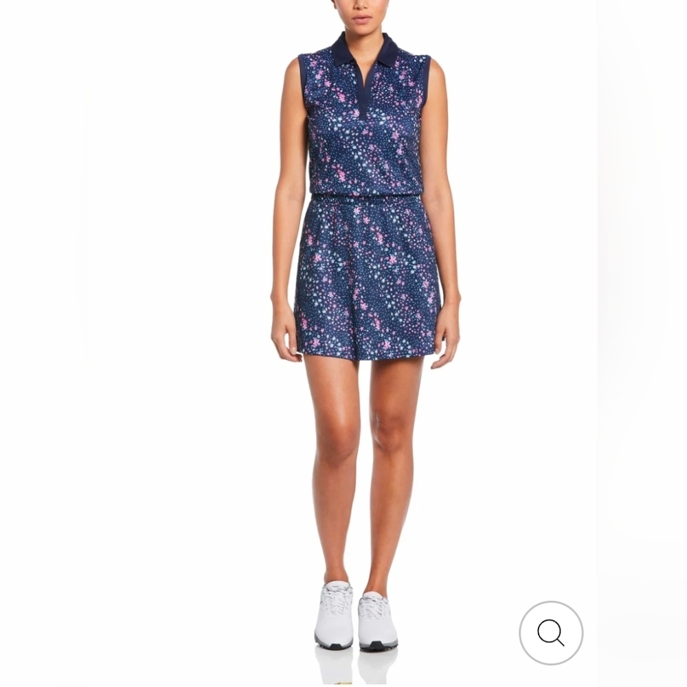 Callaway Navy Floral Sleeveless Polo Mini Dress